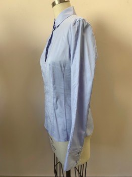 Womens, Blouse, BOSS, Lt Blue, Cotton, Polyester, Solid, 4, L/S, Collar Attached, Vertical Seams, Side Zippers
