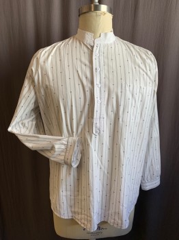 SCULLY, White, Black, Cotton, Stripes, White with Black Dotted and Floral Stripes, Pullover, 1/2 Button Placket, Band Collar, 1 Pocket, Button Cuffs, Multiple, 1800's