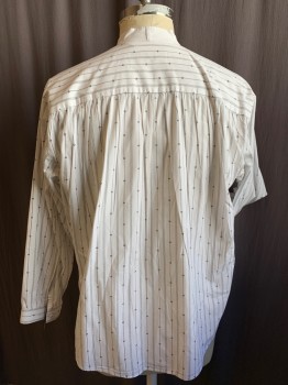 Mens, Historical Fiction Shirt, SCULLY, White, Black, Cotton, Stripes, XL, White with Black Dotted and Floral Stripes, Pullover, 1/2 Button Placket, Band Collar, 1 Pocket, Button Cuffs, Multiple, 1800's