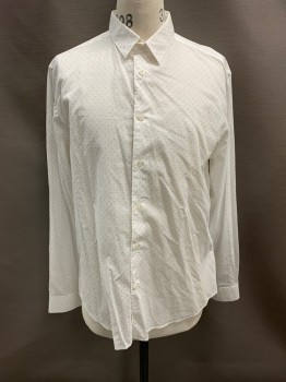 Mens, Casual Shirt, NOOSE & MONKEY, White, Cotton, Polka Dots, XL, Button Down Collar, Button Front, L/S,