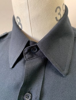 Mens, Fire/Police Shirt, LAW PRO, Navy Blue, Polyester, Solid, N:16.5, L Reg, S:34-5, Long Sleeves, Button Front, Collar Attached, 2 Patch Pockets with Button and Flap Closure, Epaulets at Shoulders, Multiples