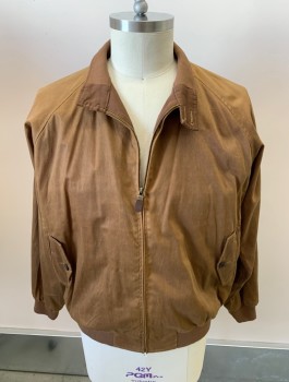 Mens, Casual Jacket, ORVIS, Chestnut Brown, Cotton, Elastane, Solid, L, L/S, Zip Front, 2 Bttns Collar, Side Pockets With Button Flaps, Elastic Waistband And Cuffs, Locker Loop, Leather Zipper Pull