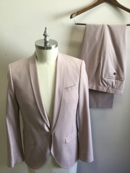 NOOSE & MONKEY, Blush Pink, Wool, Polyester, Single Breasted, 1 Button, Shawl Lapel, 3 Pockets,