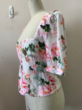 Womens, Top, FAVORITE DAUGHTER, White, Olive Green, Pink, Hot Pink, Orange, Viscose, XS, S/S, Squared Neck, Decorative Front Buttons, Back Zipper,