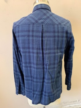 RAILS, Navy Blue, Blue, Cotton, Rayon, Plaid, Long Sleeves, Button Front, Collar Attached, 1 Patch Pocket