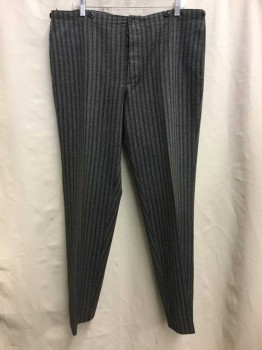 Mens, Pants 1890s-1910s, NO LABEL, Gray, Black, White, Wool, Stripes, 36, 40, Button Fly, Suspender Buttons, Back Adjustable Buckle, Side Pockets,