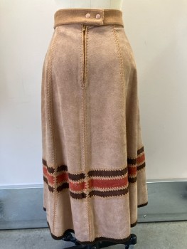 Womens, 1970s Vintage, Piece 2, N/L, W: 26, Brown, Patchwork, Suede, Skirt, F.F, Knit Waistband, Back Zip