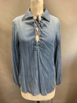 Womens, Blouse, FRAME, Denim Blue, Lyocell, XS, C.A., Lace Up Front, L/S,