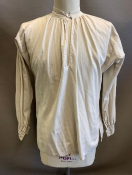 N/L, Ecru, Linen, Solid, Long Puffy Sleeves, Band Collar with 1 Button/Loop Closure, Pullover, Pirate, Working Class, Reproduction