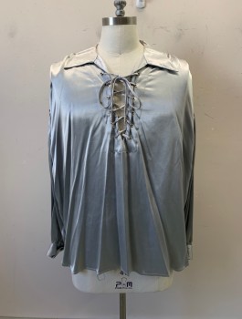ATLANTIC CONNECTION, Silver, Rayon, Acetate, Solid, C.A., Lace Front, L/S *Aged/Distressed*