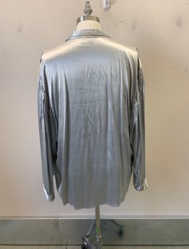 Mens, Historical Fiction Shirt, ATLANTIC CONNECTION, Silver, Rayon, Acetate, Solid, M, C.A., Lace Front, L/S *Aged/Distressed*