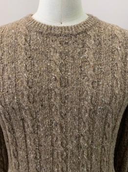 Mens, Pullover Sweater, J CREW, Beige, Wool, Polyester, Speckled, M, L/S, Crew Neck,