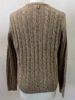 Mens, Pullover Sweater, J CREW, Beige, Wool, Polyester, Speckled, M, L/S, Crew Neck,