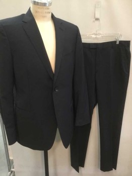 Mens, Suit, Jacket, Z. ZEGNA , Midnight Blue, Lt Blue, Rayon, Stripes - Pin, 42R, Midnight with Light Blue Micro Pinstripe, Single Breasted, Notched Lapel, 2 Buttons,  3 Pockets