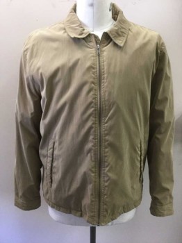 Mens, Casual Jacket, ST. JOHN'S BAY, Tan Brown, Nylon, Polyester, Solid, L, Zip Front, Long Sleeves, Collar Attached, 2 Pockets, Poly Fill, Back Side Waist Tabs