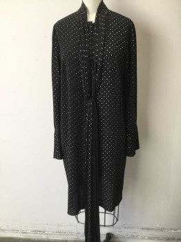 Womens, Dress, Long & 3/4 Sleeve, MICHAEL KORS, Black, Gold, Polyester, Elastane, Polka Dots, Small, Gold Glitter Dots, Button Front, Pleated Neck Ties, Long Sleeves with Pleated Cuffs