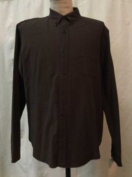 JCREW, Chocolate Brown, Cotton, Solid, Chocolate, Button Front, Button Down Collar, Collar Attached, Long Sleeves,