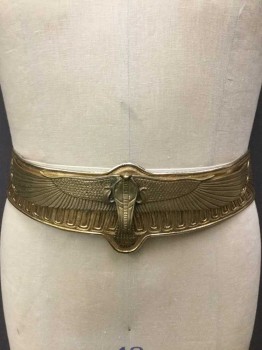 N/L, Gold, Tan Brown, Metallic/Metal, Leather, Animal Print, Gold Bird Spreading Wings with Snake Front Center, Leather Wrapped Barrel Like Buckle with Leather Hoop Closure