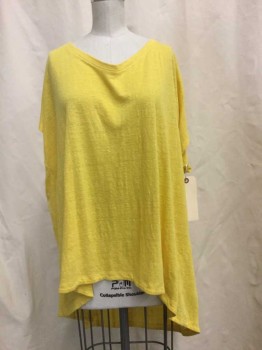 EILEEN FISHER, Yellow, Linen, Heathered, Sheer Yellow Linen, Short Sleeves, Ribbed Detail