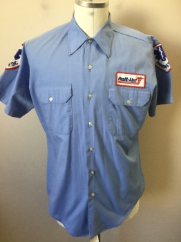 CONQUEROR, Lt Blue, Poly/Cotton, Solid, Short Sleeves, Button Front, Collar Attached, 2 Pockets, 'Paramedic' Patches