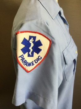CONQUEROR, Lt Blue, Poly/Cotton, Solid, Short Sleeves, Button Front, Collar Attached, 2 Pockets, 'Paramedic' Patches