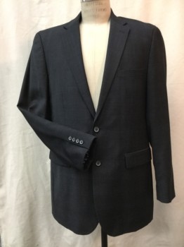 NAUTICA, Charcoal Gray, Blue, Wool, Heathered, Plaid, Jacket - 2 Button Single Breasted, 3 Pockets, Slit Center Back