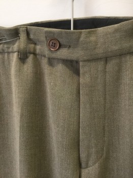 Mens, Slacks, ALBERTO, Taupe, Polyester, Viscose, Solid, Ins:33, W:32, Flat Front, Button Tab Waist, Zip Fly, Straight Leg, 4 Pockets