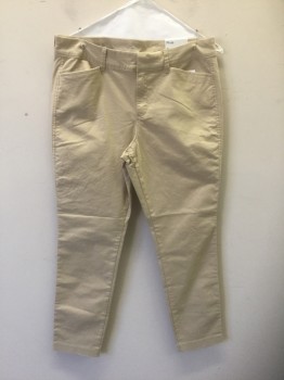 OLD NAVY, Khaki Brown, Cotton, Spandex, Solid, Twill, Mid Rise, Slim Leg, Zip Fly, 4 Pockets, Belt Loops