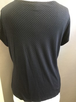 WORTHINGTON, Black, Gold, Rayon, Polyester, Pin Dot, Pleated Scoop Neck, Short Sleeves, Pullover