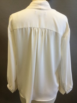 BANANA REPUBLIC, Off White, Polyester, Solid, Crepe, V-neck with Attached Scarf, Long Sleeves,