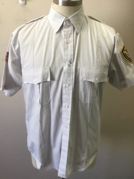ROTHCO, Off White, Poly/Cotton, Solid, Short Sleeves, Button Front, Epaulets, Collar Attached, 2 Pockets,