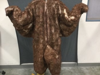 MTO, Brown, White, Faux Fur, ROOSTER:  White with Brown Tipped Faux Fur, Padded Onesie, Wide Long Sleeves, Zip Back, Jagged Tail, Zip Back, Maximum Size 40, Better Fit for Someone Shorter Than 5'10", Separate Overalls (FC039893)