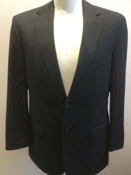 HUGO BOSS, Charcoal Gray, Wool, Solid, 2 Buttons,  Notched Lapel, 3 Pockets,