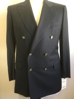 E. ZEGNA, Navy Blue, Wool, Solid, Double Breasted, Peaked Lapel, 3 Pocket,