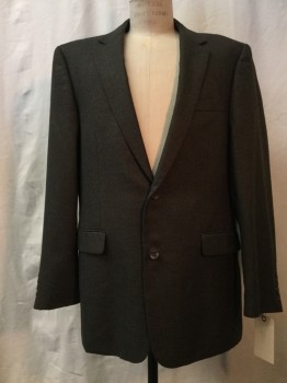 Mens, Sportcoat/Blazer, ANDREW FREZZA, Brown, Black, Polyester, Viscose, 2 Color Weave, 46 L, Notched Lapel, Collar Attached, 2 Buttons,  3 Pockets,