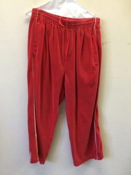 Mens, Sweatsuit Pants, SWEATCDO, Red, Cotton, Polyester, Solid, Smocked Drawstring Waistband, 2 Pockets, White Side Seam Piping