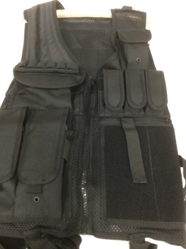Unisex, Vest, Swat, N/L, Black, Nylon, L, Zip Front, Nylon Mesh with Holsters, Ammunition Pockets, Adjustable Sizing...