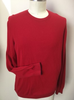BANANA REPUBLIC, Red, Black, Cotton, Cashmere, Solid, Long Sleeves, Crew Neck, Black Edge Detail on Sleeve Cuff