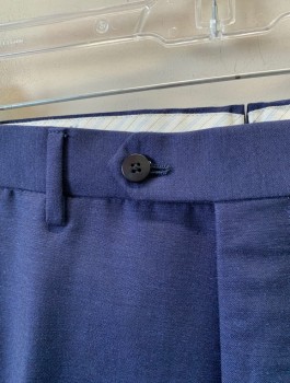 CARUSO/NEIMAN MARCUS, Navy Blue, Wool, Mohair, Solid, Flat Front, Button Tab, Slim Leg, Zip Fly, 4 Pockets, Belt Loops