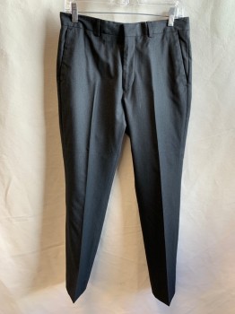 Mens, Suit, Pants, TOPMAN, Charcoal Gray, Polyester, Viscose, Heathered, 30/27, Flat Front, Zip Fly, 4 Pockets, Belt Loops