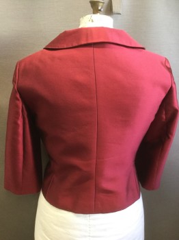 Womens, 1990s Vintage, Suit, Jacket, OLIVER YATES, Red, Acetate, Solid, B40, 14, 4 Buttons, 3/4 Sleeves, Collar Attached, Iridescent,