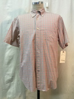 NAUTICA, Beige, Red, Lt Gray, Black, Cotton, Plaid, C.A., Button Down Collar, B.F., Short Sleeves, 1 Chest Patch Pocket W/ Embroidered Nautica Logo 