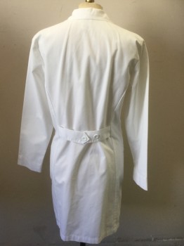 META, White, Cotton, Polyester, Solid, 5 Button Front, 3 Pocket, Notched Lapel, Belt Center Back,  Women's
