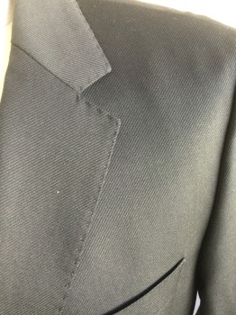 BOSS, Black, Wool, Solid, Single Breasted, 2 Buttons,  Gabardine, Hand Picked Collar/Lapel, 3 Pockets, Notched Lapel, 2 Back Vents,