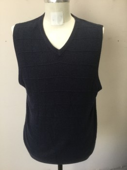 Mens, Sweater Vest, DOCKERS, Dk Blue, Slate Blue, Acrylic, Grid , L, Dark Slate Blue, Grid Lines Texture Knit, Pullover, V-neck