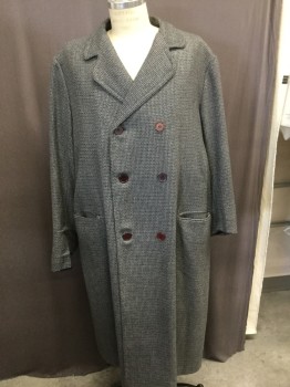 Mens, Coat 1890s-1910s, MTO, Gray, White, Black, Wool, Speckled, 48, Double Breasted, Notched Lapel, 2 Pockets, Black Lining, Made To Order