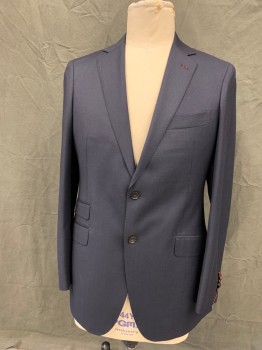 SUIT SUPPLY, Midnight Blue, Wool, Birds Eye Weave, Single Breasted, Collar Attached, Notched Lapel, 4 Pockets, 2 Buttons