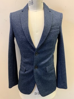 ZARA, Navy Blue, Black, White, Wool, Notched Lapel, Single Breasted, Button Front, 2 Buttons, 3 Pockets
