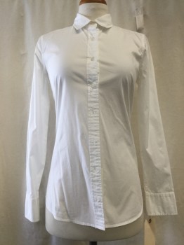 JCREW, White, Cotton, Elastane, Solid, Button Front, Collar Attached, Long Sleeves,