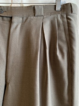 ARMANI, Tan Brown, Brown, Wool, Houndstooth, SUIT PANTS, Pleated Front, Zip Fly, 4 Pockets, Cuffed, Belt Loops